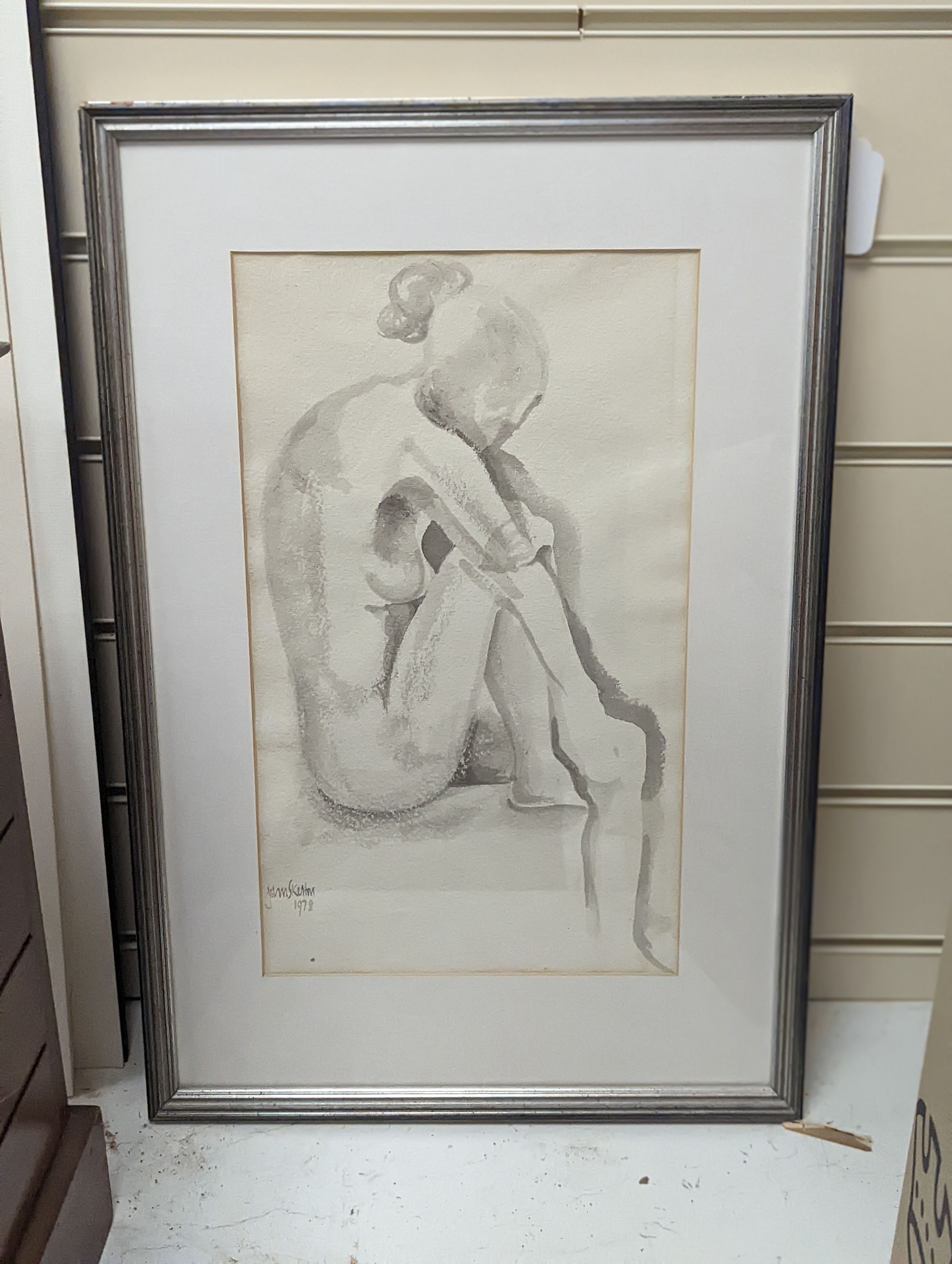 John Skelton (1923-2009), wash drawing, nude seated, signed and dated 1978, 37 cm X 21.5 cm